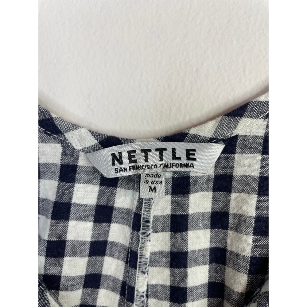 Nettle Studios Everyday Overalls Jumpsuit Navy Blue Gingham Check Cropped M - Picture 10 of 11